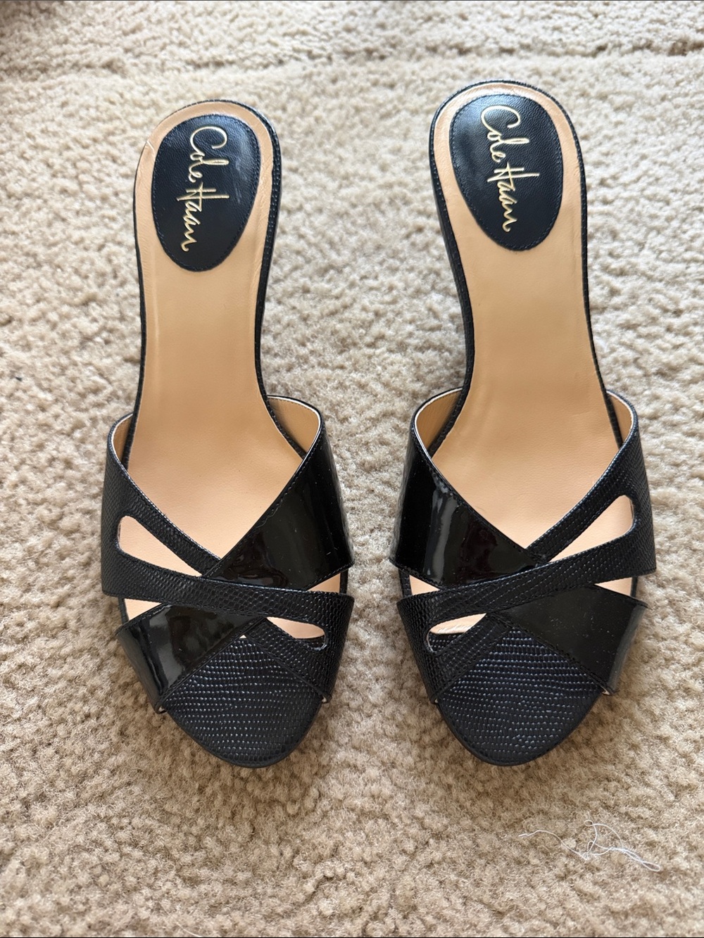 cole haan black leather slide sandals kitten heel